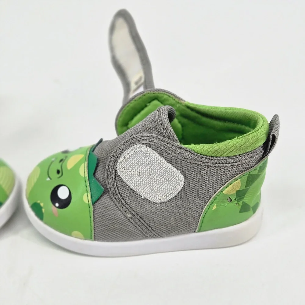 ikiki Oliver the Dragon Squeaky Wide Toe Box Grey Green Toddler Shoes Sneaker 5